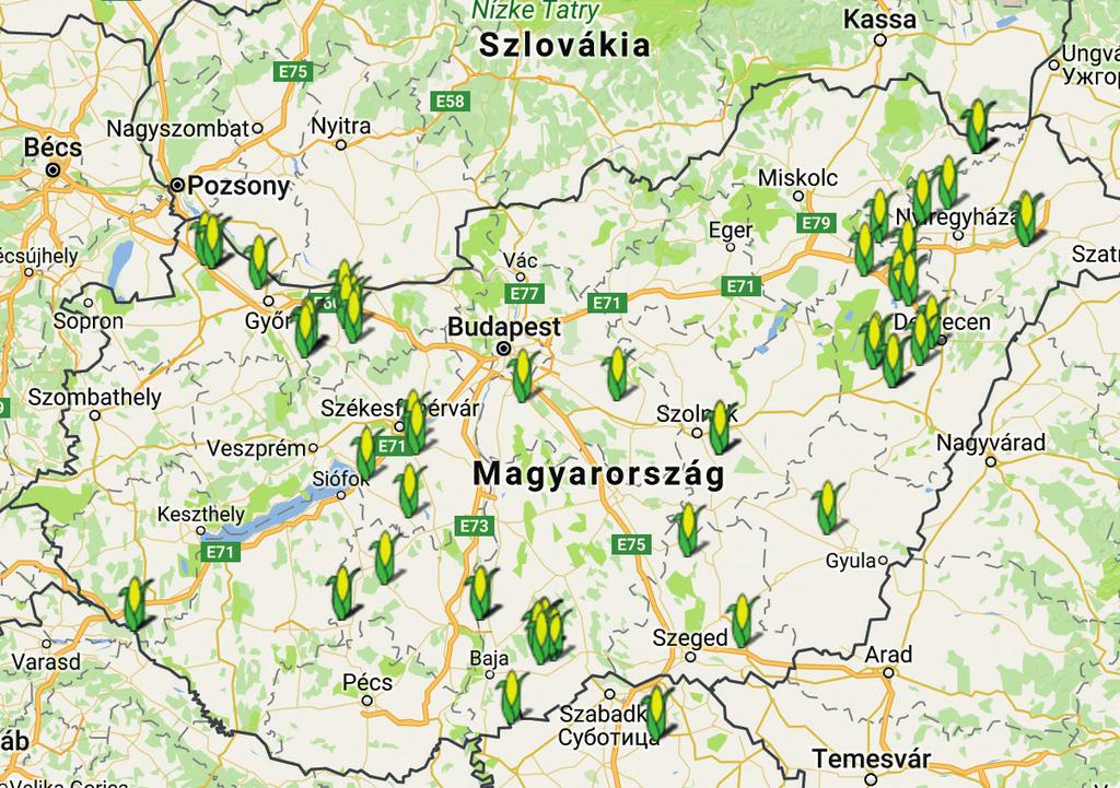 Ukrajna IX. Kukorica Termésverseny helyszínei, regionális beosztása Szlovákia 3.