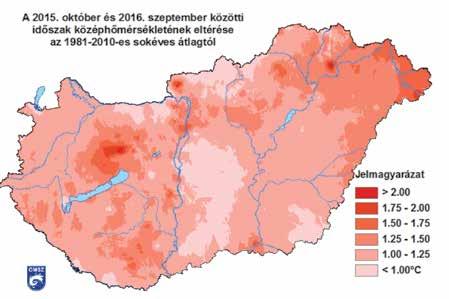 A szokásosnál hűvösebb Nógrád megye egyes részein, a Nagykunság és a Duna-Tisza köze területén volt. 3. ábra: A 2016. október és 2017.