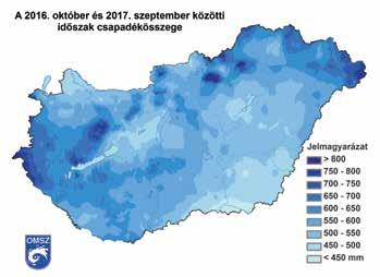 Kukorica Barométer 8. ábra: A 2016. október és 2017. szeptember közötti időszak csapadékösszege A 8. ábrán a vizsgált 12 hónap csapadékösszegének területi eloszlását szemléltetjük.