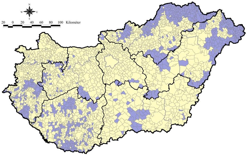 A társadalmi-gazdasági és infrastrukturális szempontból elmaradott települések 1993-ban A társadalmi-gazdasági és