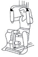 Straight Arm Pullover (Latissimus dorsi, Serratus pectoralis) Üljön az ülésre és kényelmesen dőljön neki a háttámlának.