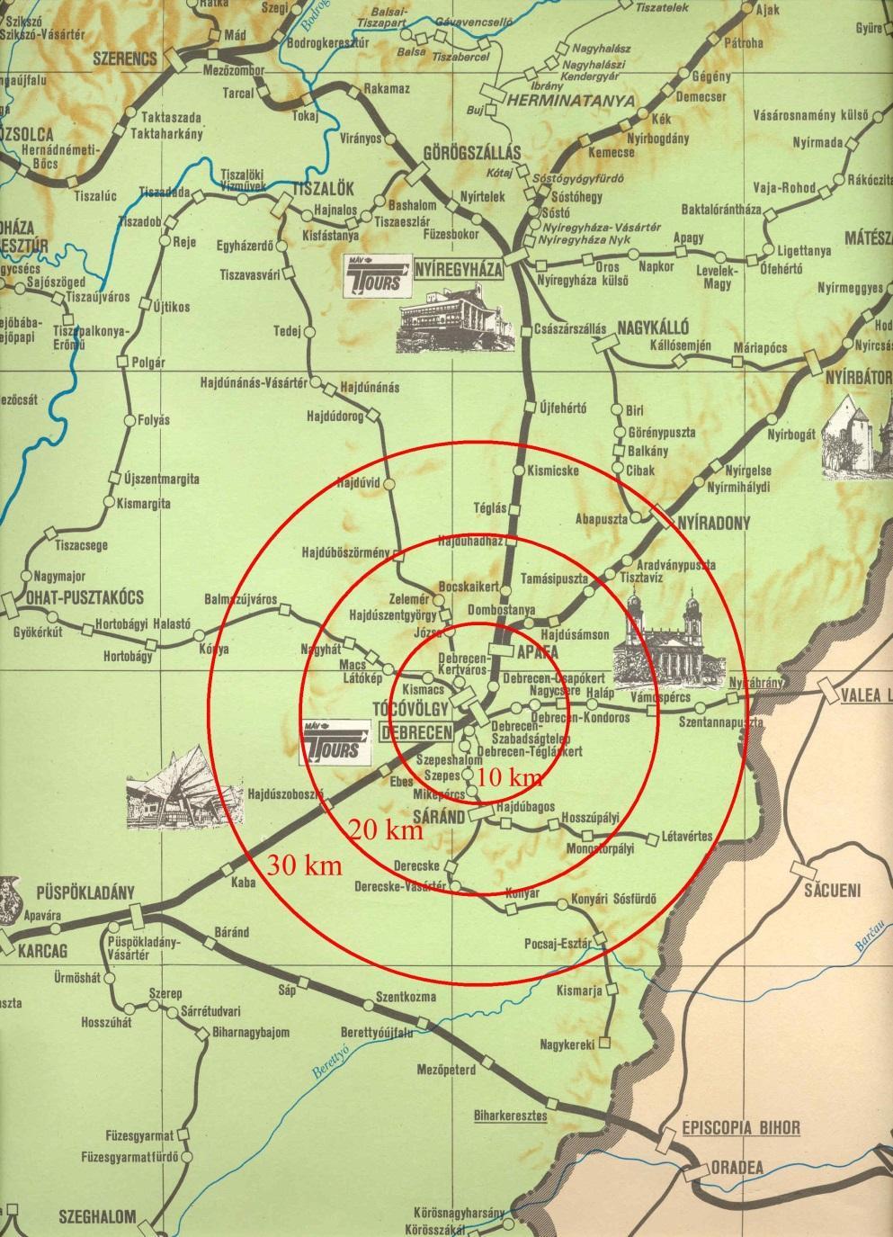 Vasúti megközelíthetőség. Debrecent, illetve az agglomerációt érintő vasútvonalak. Srsz. Vonal Vonalszám 1. Budapest - Záhony 100 2.