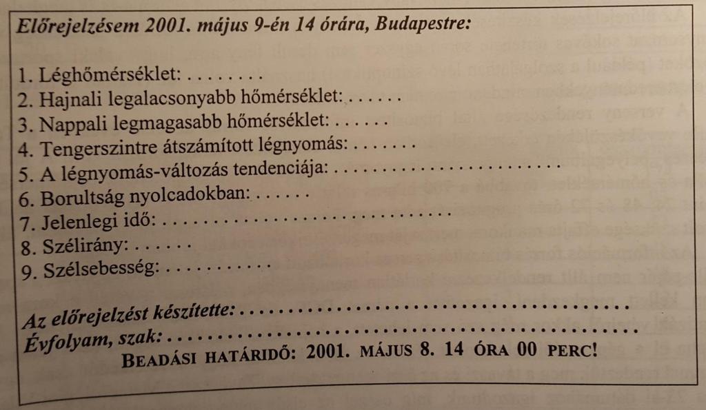 3. ábra: Az Előrejelzési Vetélkedő tippszelvénye 2001-ben (Forrás: Gyuró, 2002).