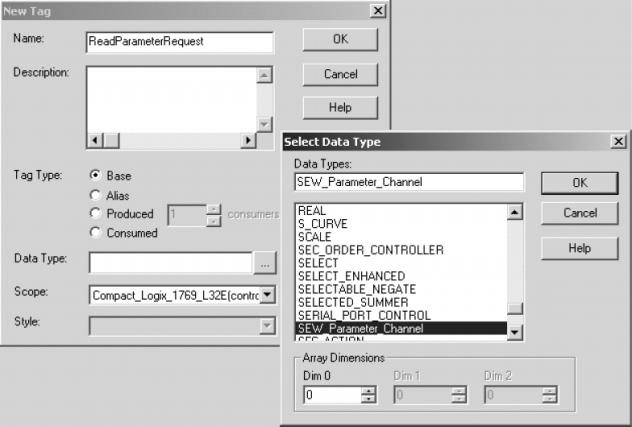 Tervezés, üzembe helyezés A master (EtherNet/IP scanner) tervezése 4 11196AXX A "Select Data Type" (adattípus kiválasztása) ablakban adattípusként válassza az előzőleg létrehozott