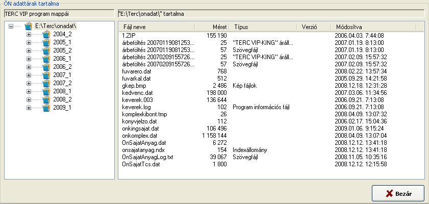 2 Tételadattárak és összetevőik A programcsomag logikailag is tagolható az adattárakat tekintve.