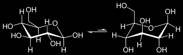 β-d-glükopiranóz 4 C 1 - és 1 C 4 -konformációja Konfigurációs izomerek: az aszimmetriacentrumokhoz kapcsolódó szubsztituensek eltérő térbeli elrendeződéséből adódó különbség; pl.