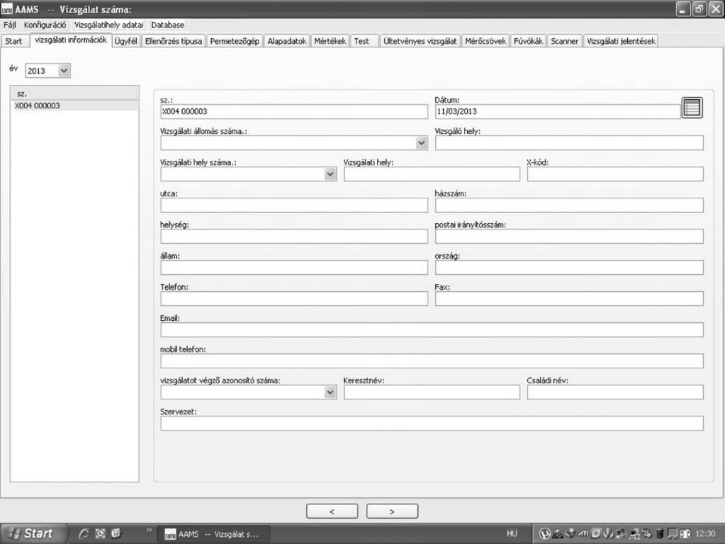 Antal Tamás Kovács Zoltán Kalmár Imre 2.1. Az AAMS szoftver működése A szoftver elindítása után első lépésben (6. ábra) a vizsgálati információkat, és az ügyfél adatait kell bevinnünk a számítógépbe.
