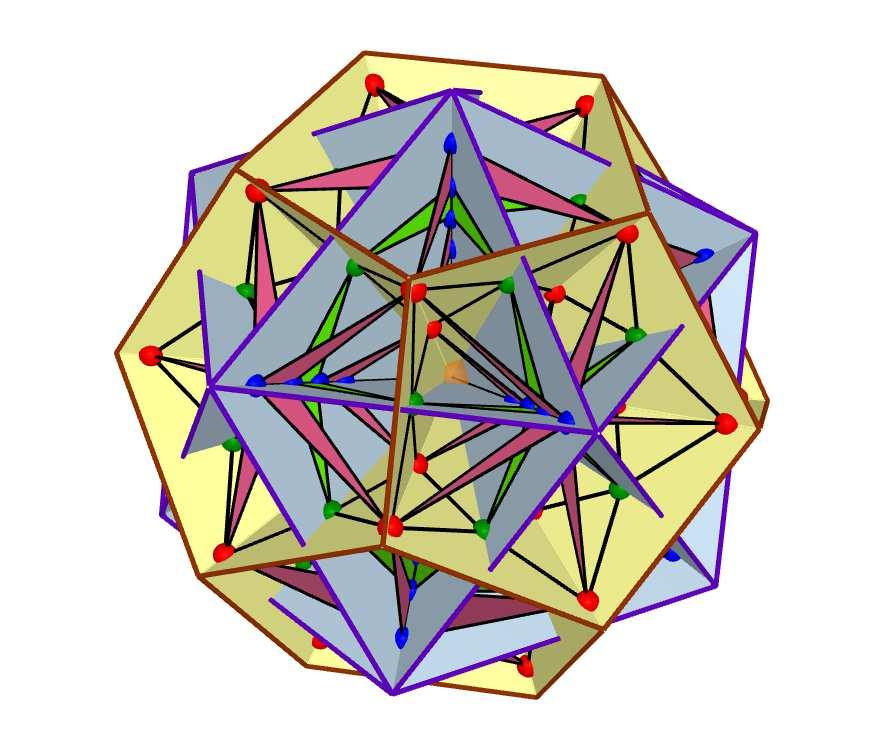 A 120-cella és a 600-cella 3-dimenziós reprezentációiról 21 Az általunk készített modellben közvetlenül a 600-cella csúcsainak a 4-dimenziós koordinátáiból számítottuk ki a 3D gömbök középpontjait és