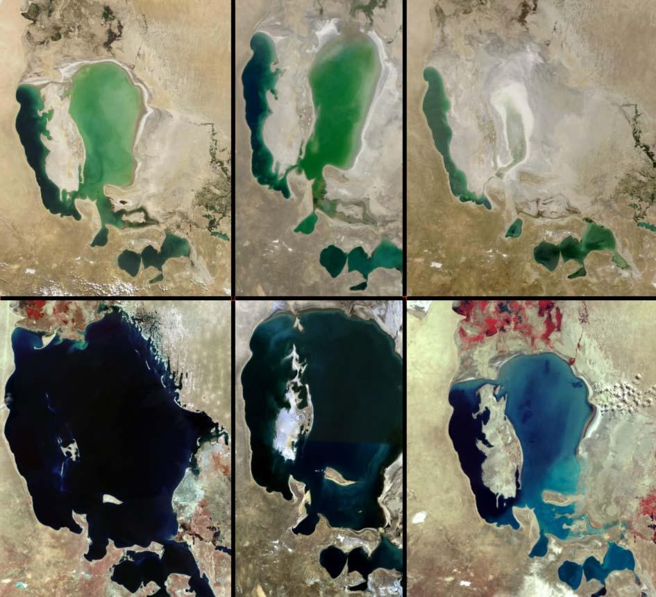 1973 2001 6. ábra. Mûholdfelvételek az Aral-tóról 1973 és 2009 között. A vízfelület drámai zsugorodása nyilvánvaló.