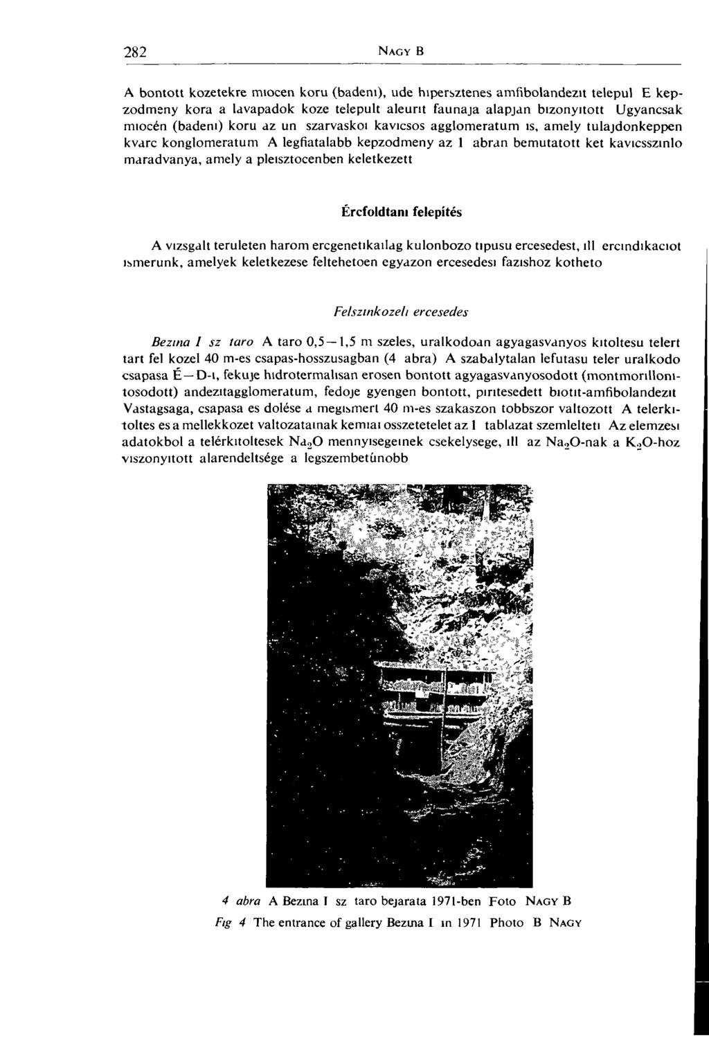 A bontott kőzetekre miocén korú (badem), üde hipersztenes amfibolandezit települ E képződmény kora a lavapadok köze települt aleunt faunaja alapjan bizonyított Ugyancsak miocén (badem) korú az un