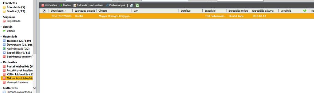 kézbesítés menüpontban Kiküldés