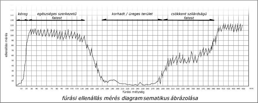 VIZUÁLIS ÉS MŰSZERES FAVIZSGÁLATI ÚTMUTATÓ 3.7.1.4 Mechanikus behatolás-mérés A műszert fűrészárú minőségellenőrzésére fejlesztették ki, de alkalmazzák élő fák vizsgálatára is.