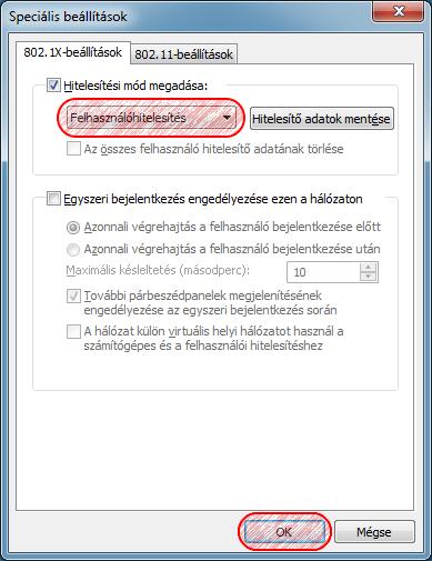 Az eduroam vezeték nélküli hálózat tulajdonságai ablakban nyomja meg a Speciális beállítások gombot. A 802.