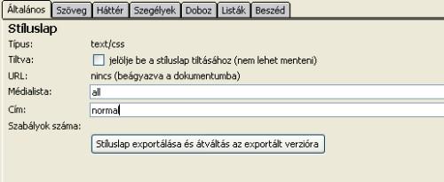 osztályokat. A Belső stíluslap létrehozásához kattintsunk a Stílus gombra, majd adjuk meg a stílus címét.