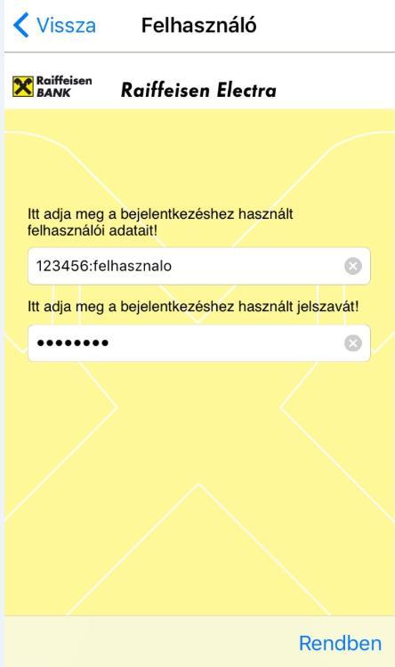 A következő lépésben az Electrában használatos felhasználónevet és a belépési