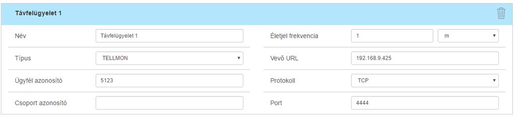 4.7 Átjelzés távfelügyeletre Az eszköz képes bizonyos események hatására egy személyre szabható Contact ID kódot továbbítani egy vagy több távfelügyeleti szerver irányába.