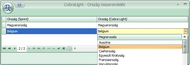 A mintán szereplő Belgium felvételéhez az ablak alsó sorában a jelre kattintva megnyílik egy 13-ik sor, ahol megadhatóak a Belgiumhoz tartozó adatok.