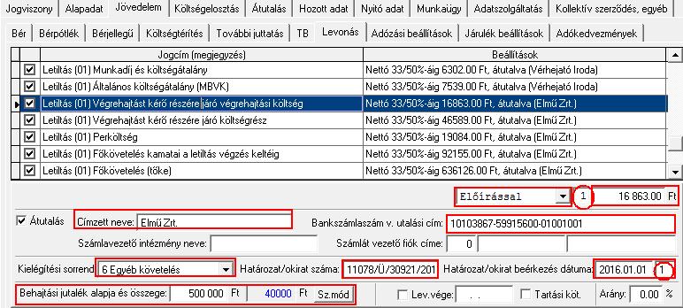 Letiltás (...) Általános költségátalány (MBVK) Letiltás (...) MOKK költség Letiltás (...) Végrehajtást kérő részére járó végrehajtási költség Letiltás (.