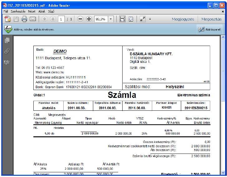 A fenti beállítások után az elektronikus számlát (pdf-et) már le lehet