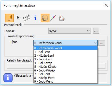 A támasz külpontosság megadható a szelvény középvonalától, vagy a szelvény geometriáján.