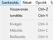 A SZER KES ZT ÉS menüben az alábbi