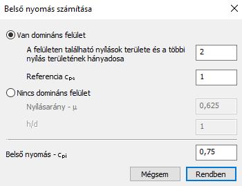 megegyező Belső nyomás iránypáronként megegyező 1 A belsőnyomás értéke megadható kézzel, vagy a legördülő menü segítségével a szélsőértékek