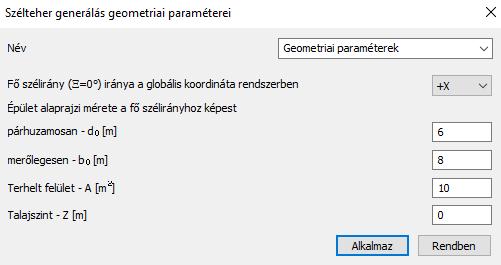 Geometriai paraméterek Nyomási tényezők pontos számításához az alábbi geometriai tényezőket kell megadni: Fő szélirány iránya a globális koordináta rendszerben. A fő szélirány a 0 szélnek felel meg.