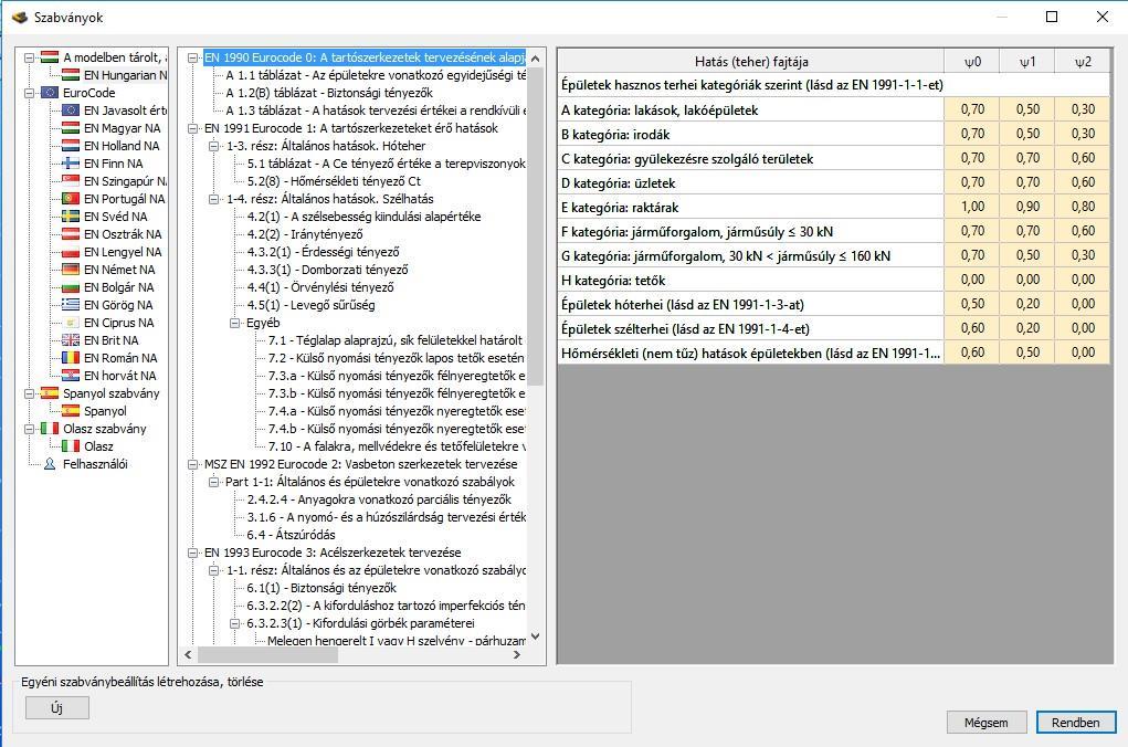 A menü segítségével egyszerűen és gyorsan áttekinthetjük a program által kezelt szabványok paramétereit, illetve hozhatunk létre saját tervezési paramétereket.