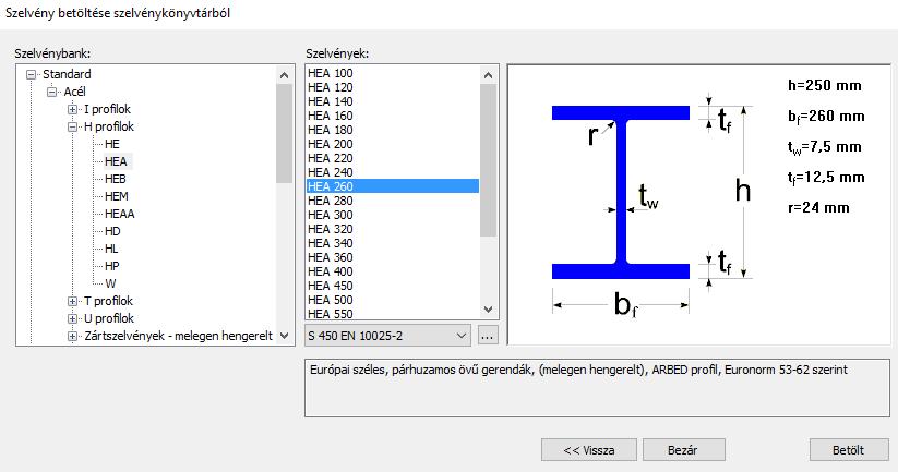 Szelvények betölthetőek a könyvtárból. A szelvénykönyvtárban az összes szabványos európai szelvény megtalálható.