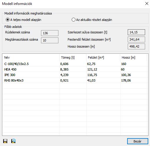 13.2.4 MODELL INFORMÁCIÓS ADATLAP A DOKUM ENTÁCIÓ fül negyedik ikonjának segítségével a modell információk tekinthetőek meg és exportálhatóak ki fájlba.