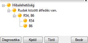 Geometriai vagy modellezési hibák (egy vagy több elem átfedése, hiányzó támasz stb ) észlelése esetén a Diagnosztika ablak automatikusan megjelenik, kijelezve a problémás elemeket.