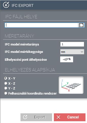 Ezután megnyílik az exportálás funkció ablak. Itt legelső lépésben meg kell adnunk az IFC fájl kimentési helyét.