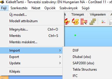 Lehetőség van dxf típusú fájlok importálására, ehhez az alábbi lépéseket kell követni.