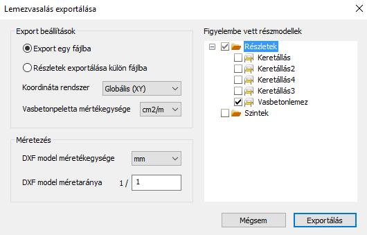 1 2 Az ablak jobb (#2) oldalán jelenik meg a model részletek panel, bal (#1) oldalán a vezérlőpanel, ahol a következő paramétereket és opciókat lehet beállítani: Exportálási mód: 1 fájlba Külön