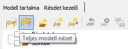 Az összes fülön a kiválasztott részmodell látható. A TEL JES MODELL NÉZET ikonra kattintva a teljes modell újra láthatóvá válik. 3.