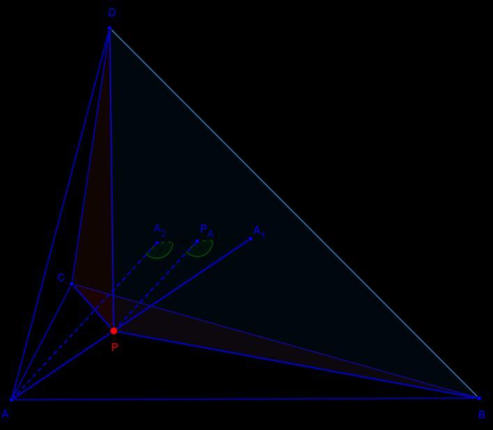 Megoldások II. forduló Szakközépiskola Matematika I. kategória 5. Az ABCD tetraéder belsejében vegyünk fel egy P pontot, majd kössük össze a tetraéder csúcsaival.
