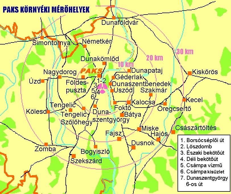 1.2.1.2. Az OSSKI mérési adatai Az országos TLD méréseken felül Paks környékén az OSSKI egy 38 mérési helyszínből álló passzív mérőhálózatot is működtet a környezeti gamma-dózisteljesítmény mérésére.