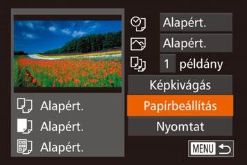 tárcsával válasszon ki egy beállítást, majd nyomja meg a <m> gombot. 3 Válasszon egy papírtípust. z A <o><p> gombokkal vagy a <7> tárcsával válasszon ki egy beállítást, majd nyomja meg a <m> gombot.