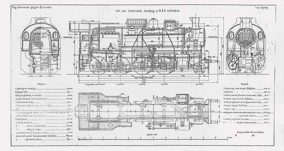 technikusi, így a szerkesztői kapacitásnak. A 424-esek 2 változatú jellegrajza 1 1920. márciusában készült, még mindig tehervonatúnak szánva a mozdonyt.