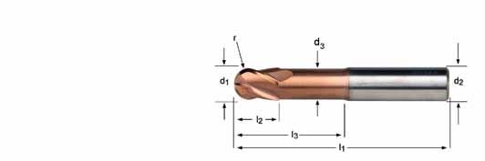 S534 S534 Gömbvégű Ujjmaró Free cu cap sferic rekar krogelni Ball-Nosed End Mill S534 S534 r +0/-0.02 h 6 3.00 1.50 6 5 50 4 14.0 2.8 S5343.0 4.00 2.00 6 8 50 4 20.0 3.7 S5344.0 5.00 2.50 6 9 50 4 20.