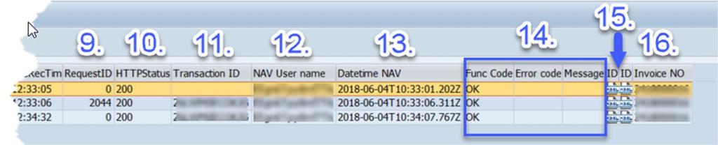 RequestID: Hivatkozás az előző kommunikációs eseményre. 10. Transaction ID: NAV Tranzakciós ID. Fontos azonosító, mivel a NAV ezzel azonosítja a számla beküldési folyamatot. 11.