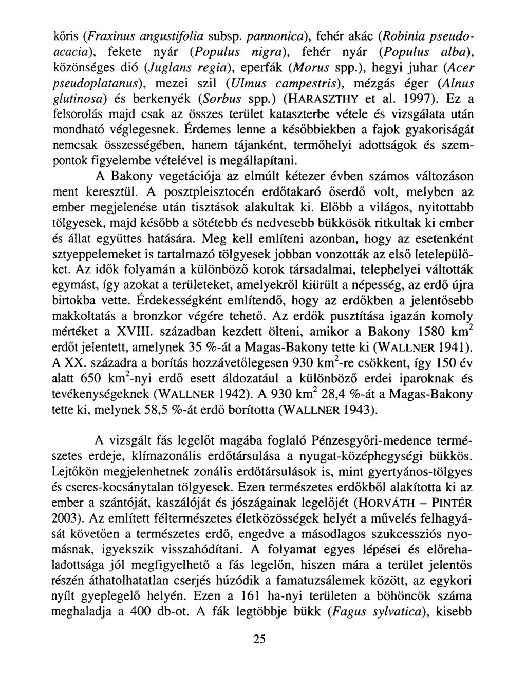 kőris (Fraxinus angustifolia subsp. pannonica), fehér akác (Robinia pseudoacacio), fekete nyár (Populus nigra), fehér nyár (Populus alba), közönséges dió (,Juglans regiá), eperfák (Morus spp.