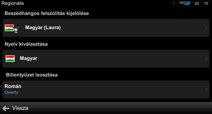 Egyéb beállítások Beállíthatóak a regionális működésre, az akkumulátor kezelésére, a készülék hardverének működésére, az oldalsáv megjelenésére, a kedvenc helyek kezelésére vonatkozó dolgok, illetve