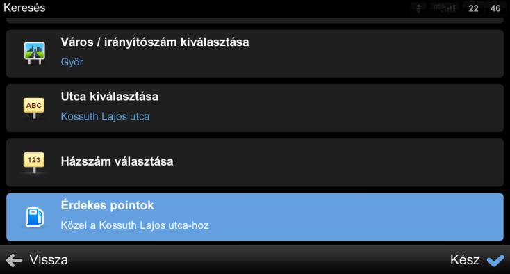 Érdekes Pont keresése kategória alapján Átkapcsolhat a Lista nézet és a Csoportok nézet között a képernyő jobb alsó részén.