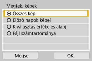 [Előző napok képei] 44 A megtekinthető képek meghatározása a dátum alapján. Legfeljebb a kilenc nappal korábban készült képek adhatók meg.