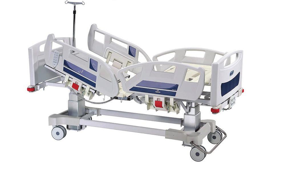 4P-ICU- CRT-FULL Az ágy teljes mérete: 2200 x 1040 mm Fekvőfelület mérete: 2000 x 900 mm 4 motoros kórházi ágy Elektronikus magasságállítás, hátrész és lábrész állítás Trendelenburg és