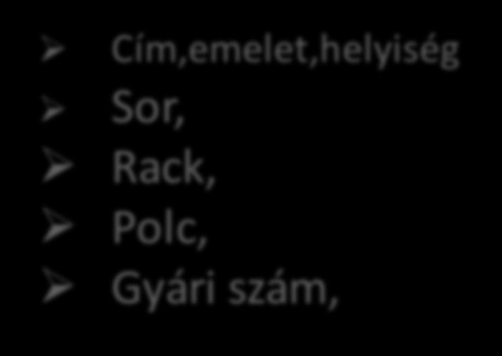 Cím,emelet,helyiség Ø Sor, Ø Rack, Ø