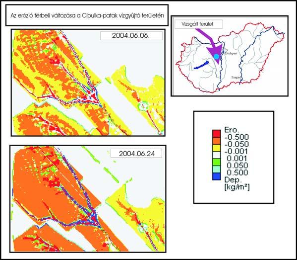 míg a szőlők jóval alacsonyabb eróziós rátát mutatnak. A földutak víz-és hordalékszállító szerepe is kirajzolódik.