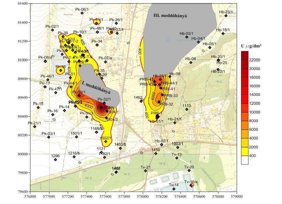 Az I. meddőhányó alól elszivárgó szennyezett vizek hatása a meddőhányótól délre elhelyezkedő monitoring kutakban jelentkezik, a meddőhányó déli peremétől számított 50-400 m-es sávban észlelhető.