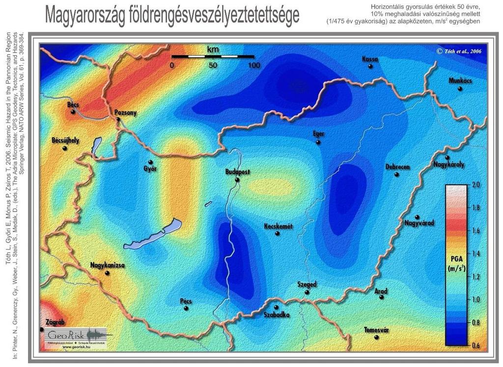 38. ábra Magyarország földrengésveszélyeztetettsége 3 Árvíz- és belvízveszély Az árvízi kockázatok értékelését az Országos Vízügyi Főigazgatóság koordinálásával összeállított részletes elöntési